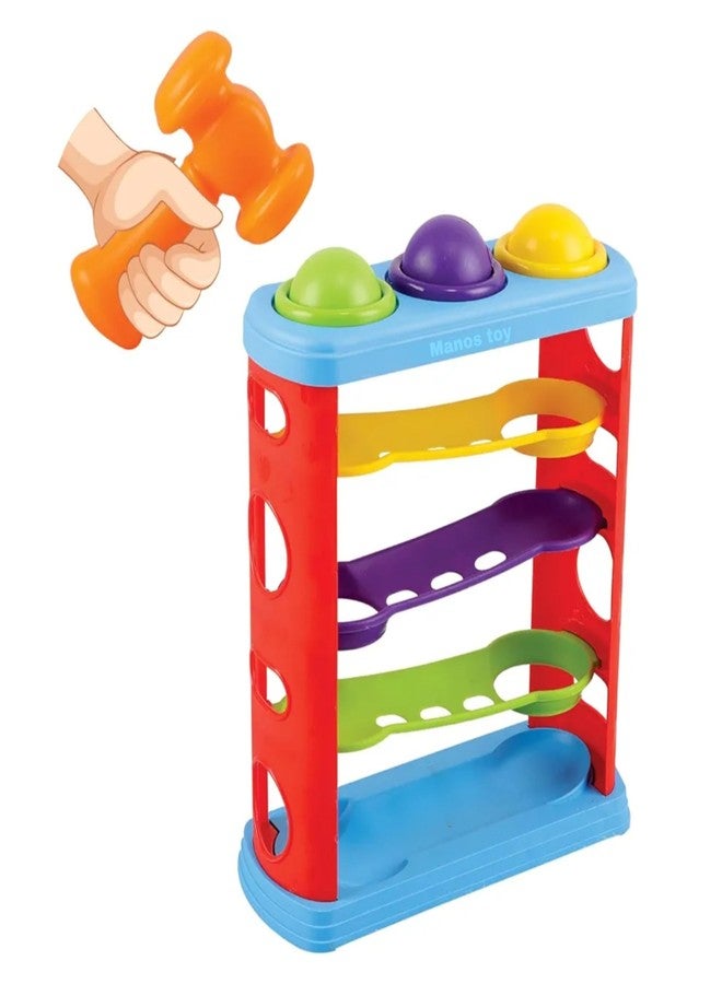 Manos Hammer Knock Ball Toy for Kids, 3 Track Colour Toy Pack of 1 - Image 1